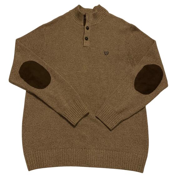 Chaps Mens Sweater 2XLT Brown 3 Button Henley Elbow Patches Old Money Heritage - Picture 13 of 14